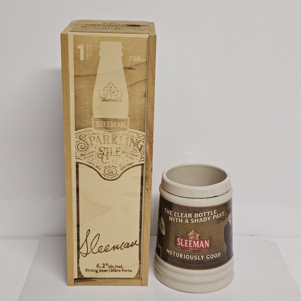 Sleeman Sparkling Ale Wooden Box & Ceramic Beer Stein – Collectible Set